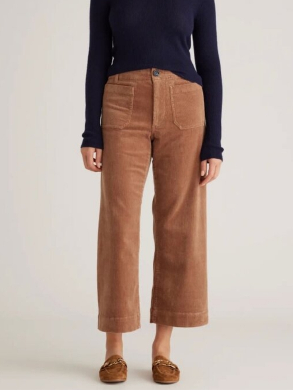 Quince Organic Stretch Corduroy Cropped Wide Leg Pants Warm Brown Size 12
